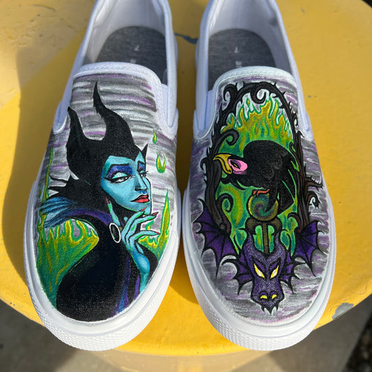 Maleficent and Raven Classic Disney Hand Painted Slip On Shoes Women’s Size 7