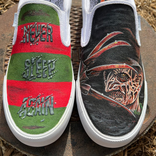 Glow In The Dark Freddy Krueger Hand Painted Never Sleep Again Slip On Shoes 12