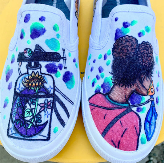 Syfy Sunflower Neon Moon Flower Child Hand Painted Slip On Women’s Shoes Size 7